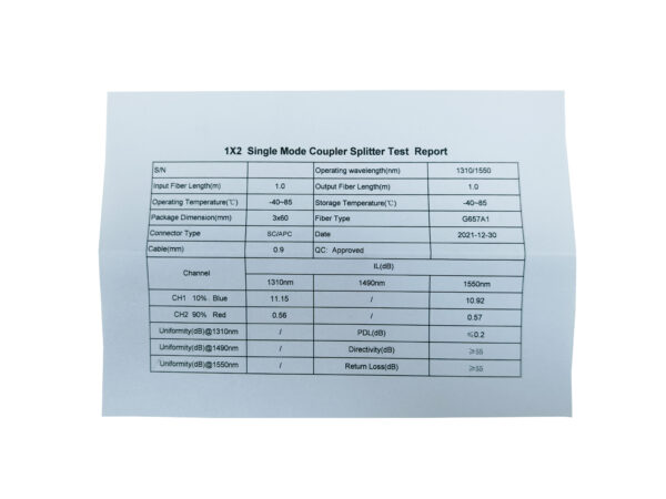 FBT splitter 1x2 10:90 test report