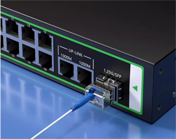 YDFAC014 LC fast connector connected with SFP transceiver in Medai Converter