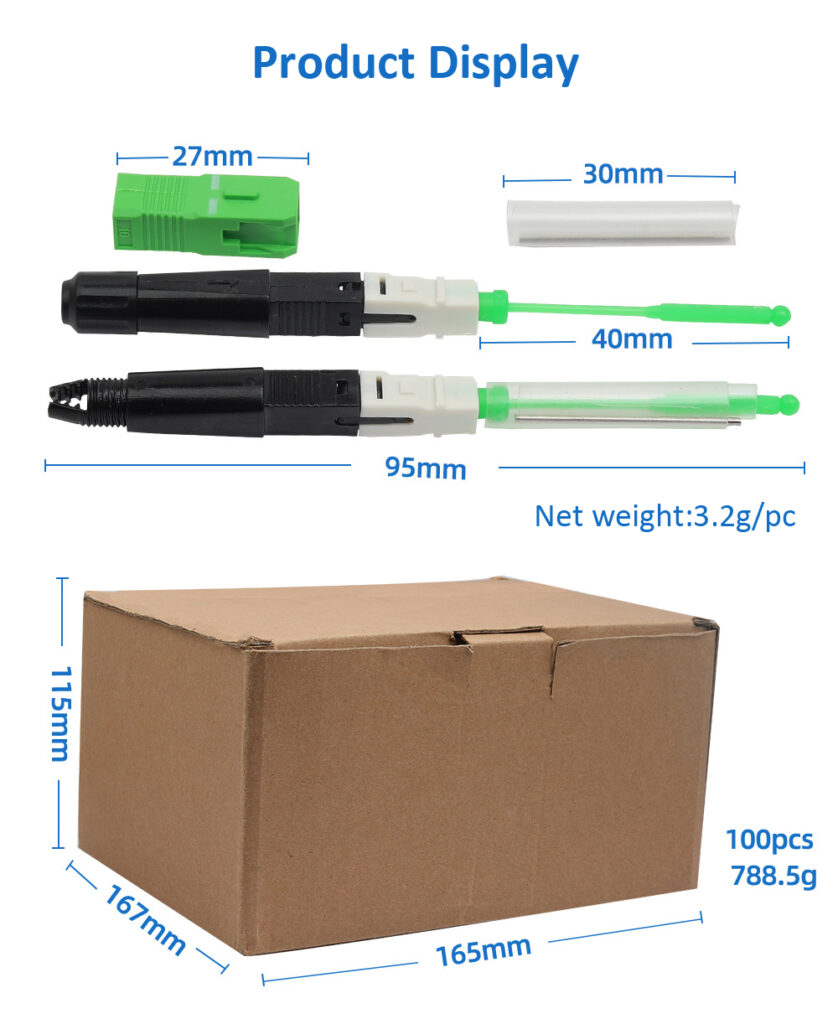 YDFSOC001 sc fusion splice on connector length and carton box package