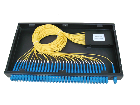 PLC splitter module in rack mount patch panel