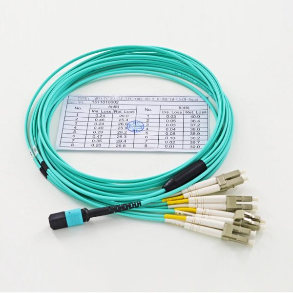 8 Fibers MPO to 4LC Duplex Breakout Cable OM3