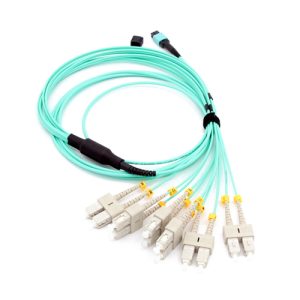 12 Cores MPO To SC Breakout Cable OM3 Duplex With Clip