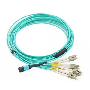 12 Fiber MO To LC Breakout Cable OM3 10G Aqua Duplex connectors