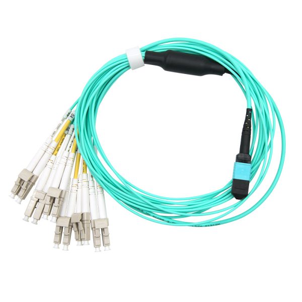 12 Fiber MO To LC Breakout Cable OM3 10G Aqua Duplex connectors