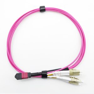 12 Fiber MPO To LC Breakout Cable OM4 2 Meter Rose Red