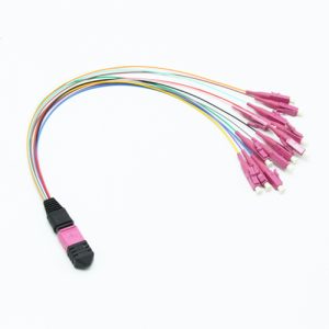 12 Fibers MTP To LC Cable OM4 10G Purple