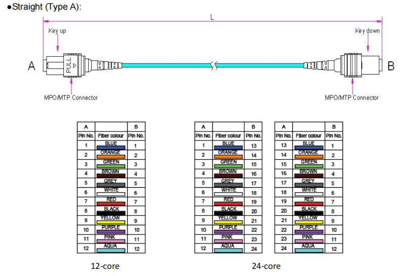 MPO Patch cord Full crossed type a straight