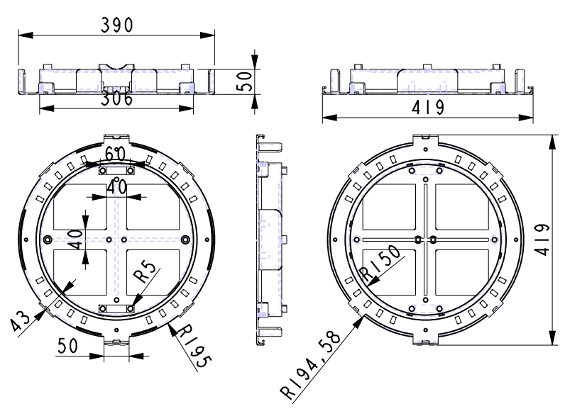 Round Plastic Cable Storage Bracket FSU-D400 Drawing Dimension