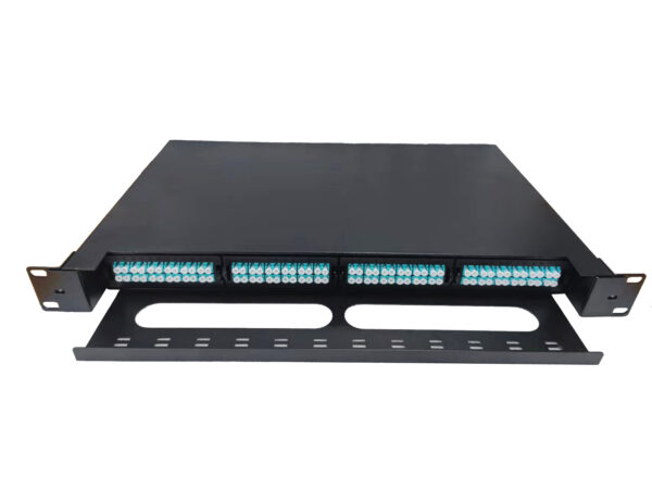 Top Selling 1U 96 Cores Sliding Drawer MPO MTP Patch Panel with 4 Cassettes OM3 24 Fiber