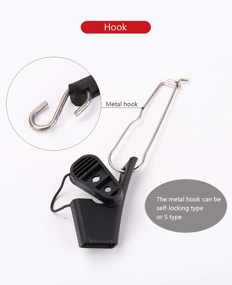 Plastic Black Adjustable Tension Wire Clamp For Figure 8 Cable with Metal S Hook