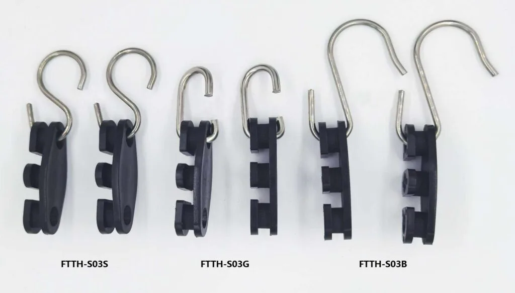 ftth fiber drop clamp with s type galvanize steel hook, no rust, long life span, 1.33kn