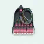 100g om4 mpo to lc cable, rose red lc pc connectors, 12 cores fiber pigtails 0.9mm 0.35 m
