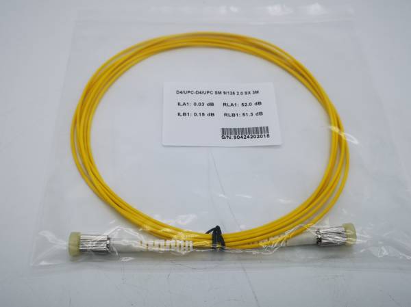 d4 to d4 single mode fiber patch cord 15m 9/125um os1 smf yellow 2mm lszh with custom labels