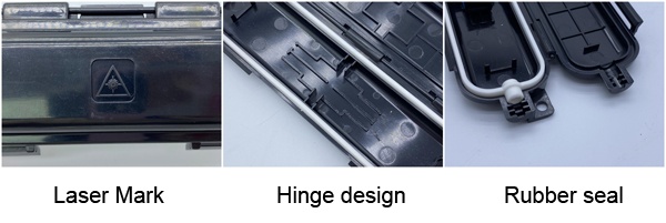 ftth connection box for drop cable protection, custom sc adapter, mechanical splicer or fiber sleeve, waterproof with rubber, 1in 2out