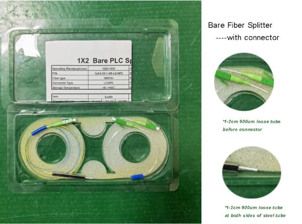 single mode bare splitter 250um ribbon fiber colored for pon network with lc/apc connectors at both sides, 1meter long, 1pc pack