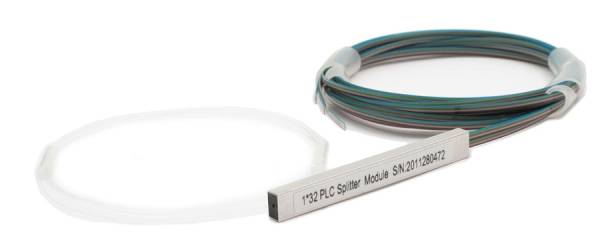 xgs pon splitter plc 1x32 250um ribbon fiber white input 1.5m, output blue, 8 ways fiber array x 4 group without connectors