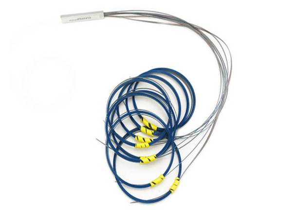 xgs pon splitter plc 1x32 250um ribbon fiber white input 1.5m, output blue, 8 ways fiber array x 4 group without connectors