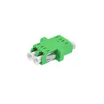 lc/apc duplex fiber optic adapter single mode apc green sc type, one piece body with flange, one side with metal clip
