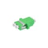 lc/apc duplex fiber optic adapter single mode apc green sc type, one piece body with flange, one side with metal clip