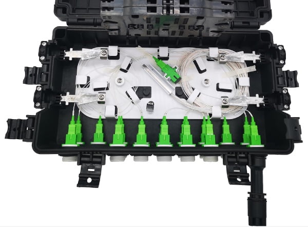 optic cable internet 16 sc waterproof fiber atb box, ip67, black, 48 cores, 2in 2 out cable port 8 12mm