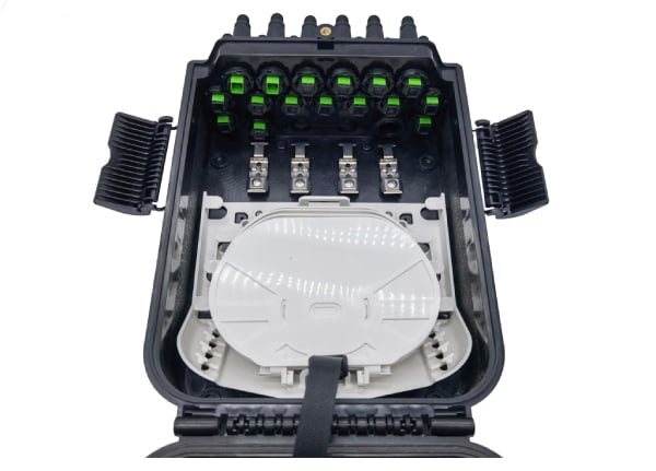 hyper optic broadband fiber distribution box, 16 sc adapters with rubber boot, black, pole mount, wall mount