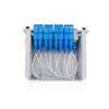 lgx plc splitter 1x16, sc upc connectors blue color, 1mts, input apc green coupler, output blue couplers with number mark