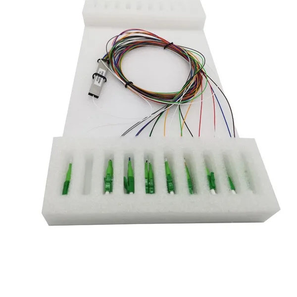 ftth 1 16 splitte for single mode fiber g.657, lc/apc connectors green, 20pcs/box foam pack