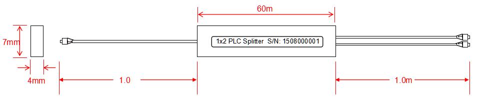 lc fiber optic splitter 1x2 with mini plc splitter module, 1m 900um loose tube white in, colored output, 20pcs/foam pack