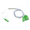 xgs pon splitter 1×5 unbalanced fiber optic plc blockless type, sc connectors green with white pigtail, custom 80/20, 75/25, 70/30, 60/40, 65/35