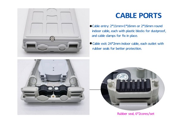 12 cores outdoor fiber optic termination box, 2 in cable diameter 16mm, 12 out pigtails 2.0mm with fixtures, gray