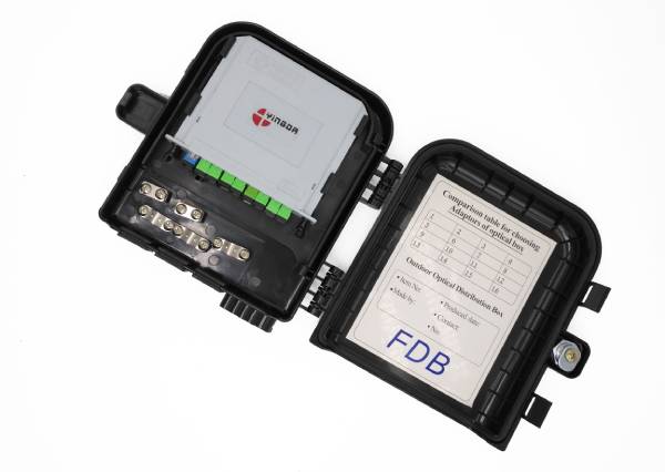 ftth plastic fiber optic splice box 8 cores single fiber smf, wall mounted fiber termination box, 2cable glands, 8 drop cable round ports