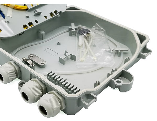 ftth fat optical fiber distribution cabinet, anti thief lock, adapter bracket or splitter cassette optional, max. 12 cores bunchy fiber splicing, gray