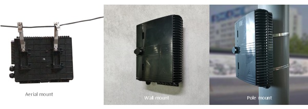 ftth outdoor nap box fiber, 1x16 plc splitter, sc apc connectors and pigtails, uncut cable port or cable glands, black white gray color custom.