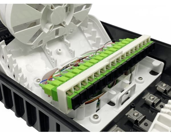 flat drop cbale exit odb fiber optic splitter distribution box, 16 ports, black, pole wall aerial