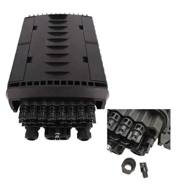 ip68 fiber optic box outdoor for ftth drop cable 2mm 4mm 7mm, 24 pcs waterproof plugs,3pcs 1x8 splitter distribution with 24 sc connectors