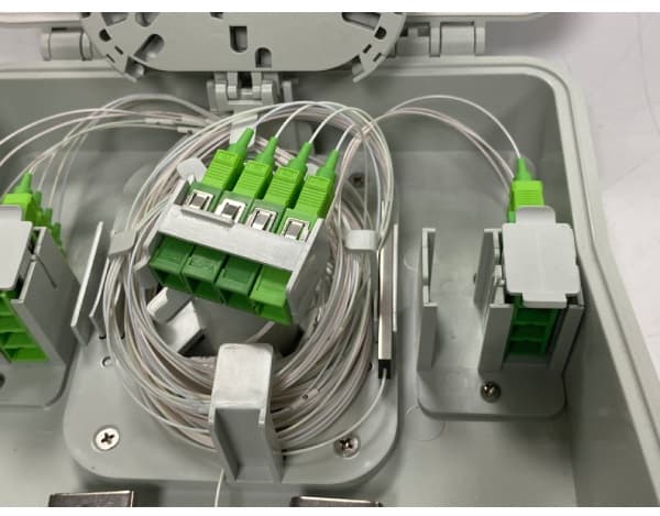 outdoor fiber termination box 24 ports, plastic, white, wall mount with screws, flexible front cable port panel