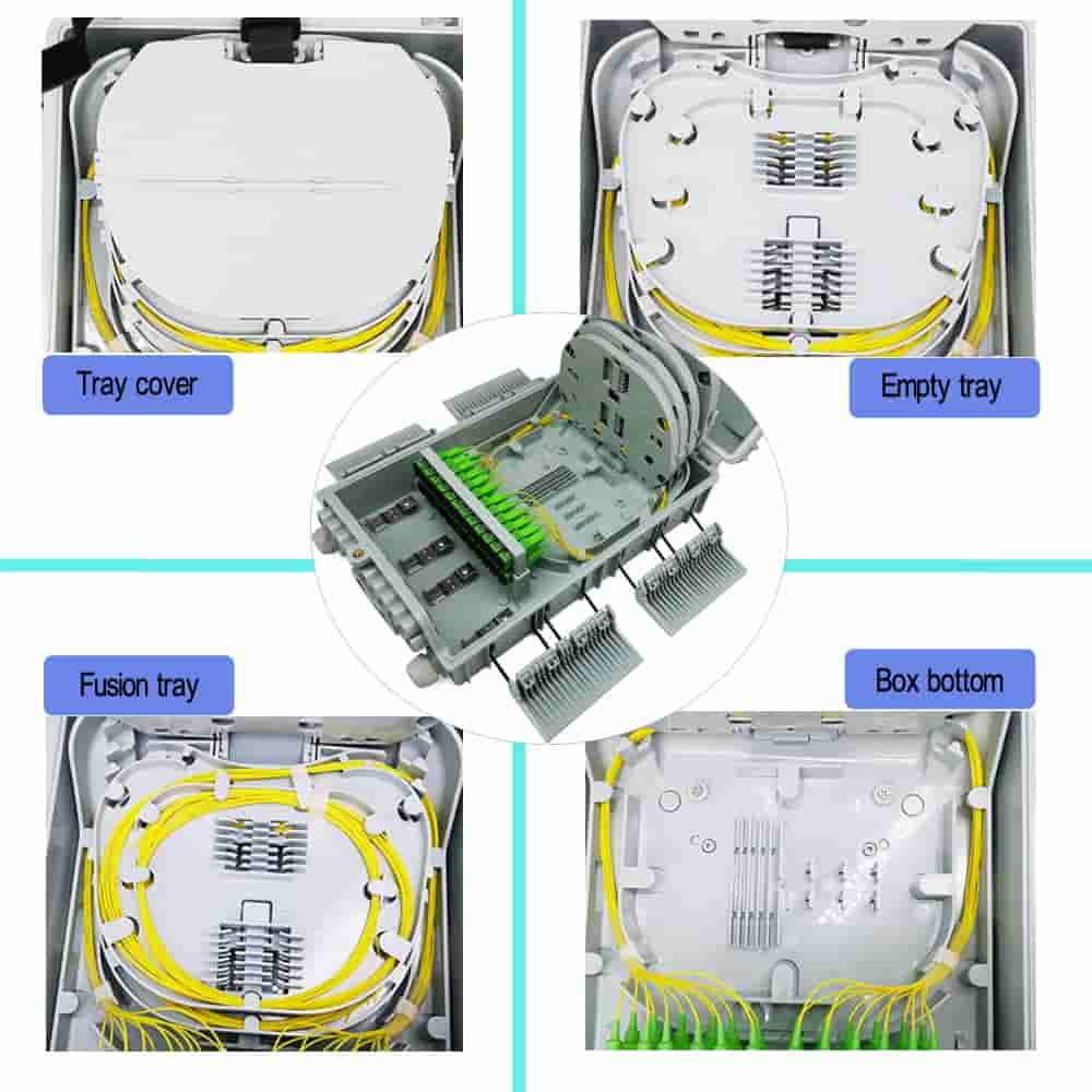 4 buckles gray outdoor fiber distribution cabinet ip65 wall mount, suitable for 1x16 sc splitter, 2x32 lc splitter