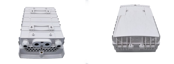 durable outdoor fiber distribution box load with 24 sc adapters, fiber pigtails, wall mount, white abs