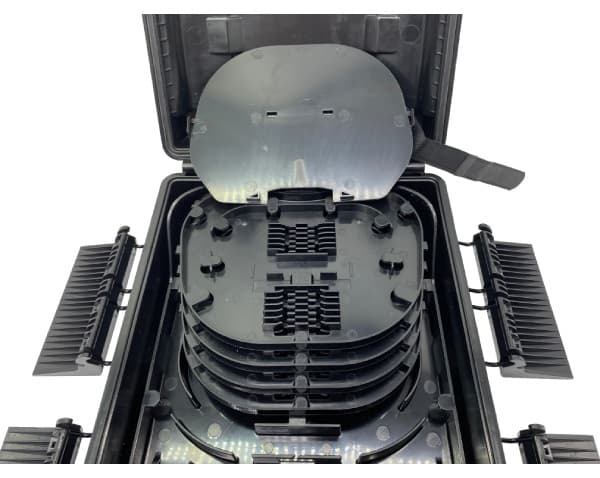 ip65 32 port nap outdoor fiber optic distribution box,345*220*95mm,4 x 12cores fiber trays, ip65, black