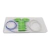 2x8 Plc Splitter Passive Fiber Optic Pigtails SC APC green connector, input blue patch cord, output white pigtails, 0.9mm 1 meter