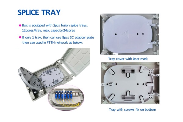 12 cores outdoor fiber optic termination box, 2 in cable diameter 16mm, 12 out pigtails 2.0mm with fixtures, gray