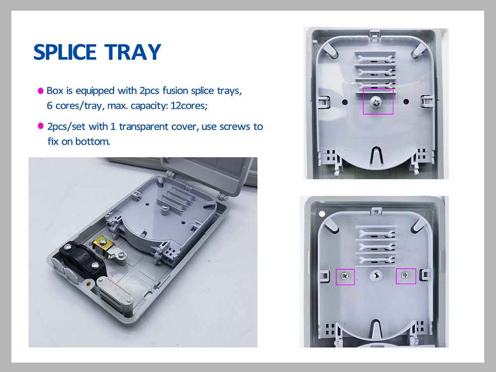 12 cores outdoor fiber optic termination box, 2 in cable diameter 16mm, 12 out pigtails 2.0mm with fixtures, gray
