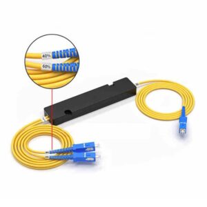 1x2 fiber coupling optics, 40/60 sc/upc connectors, blue, 657a1 fiber, 1310nm single window unbalanced splitter