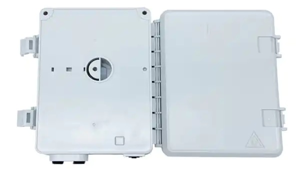1in 2 out mini ftth fiber access terminal box, 2sc adapters, 2 fiber sleeve slots, white, left right open