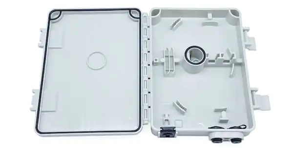 1in 2 out mini ftth fiber access terminal box, 2sc adapters, 2 fiber sleeve slots, white, left right open