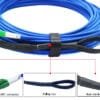 armored patch cord outdoor lc/apc lc/apc smf corning g657 a2 simplex lszh uv 3mm 20m, one side with woven net pulling eye , blue color, white printing