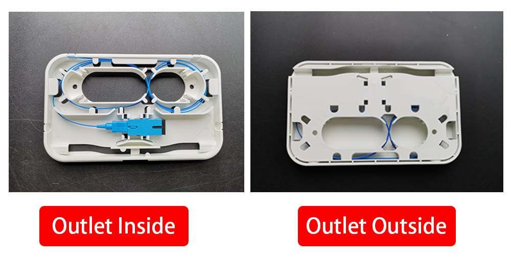 fiber optic outlet box 1core sc adapter internal, back mid span cable go through, buttom cable entrance