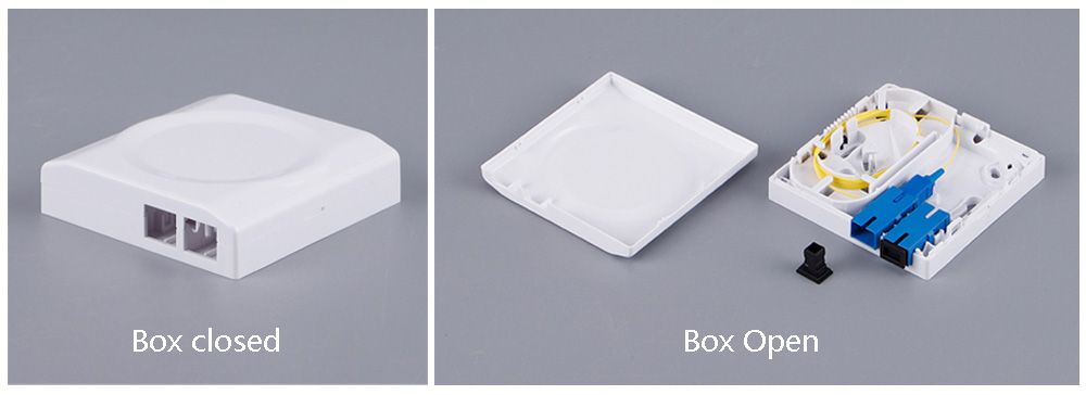 ftth fat box 2 cores sc connectors, fiber optic outlet, left cable winding, right cable distribution