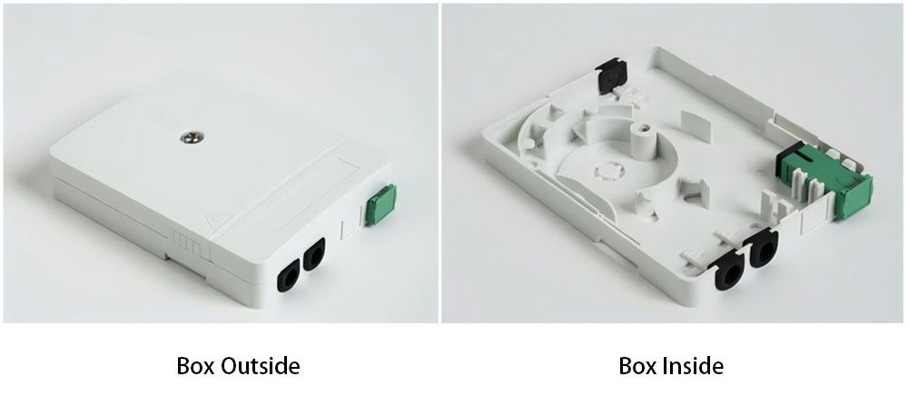 ftth optical wall outlet, 3 cable port with rubber seal, 2 sc adapters, 1 screw lock