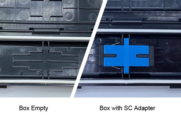 ftth connection box for drop cable protection, custom sc adapter, mechanical splicer or fiber sleeve, waterproof with rubber, 1in 2out